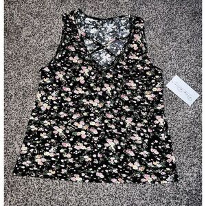 NWT Ruby Diva Women's Black with pink flowers tank top size medium‎